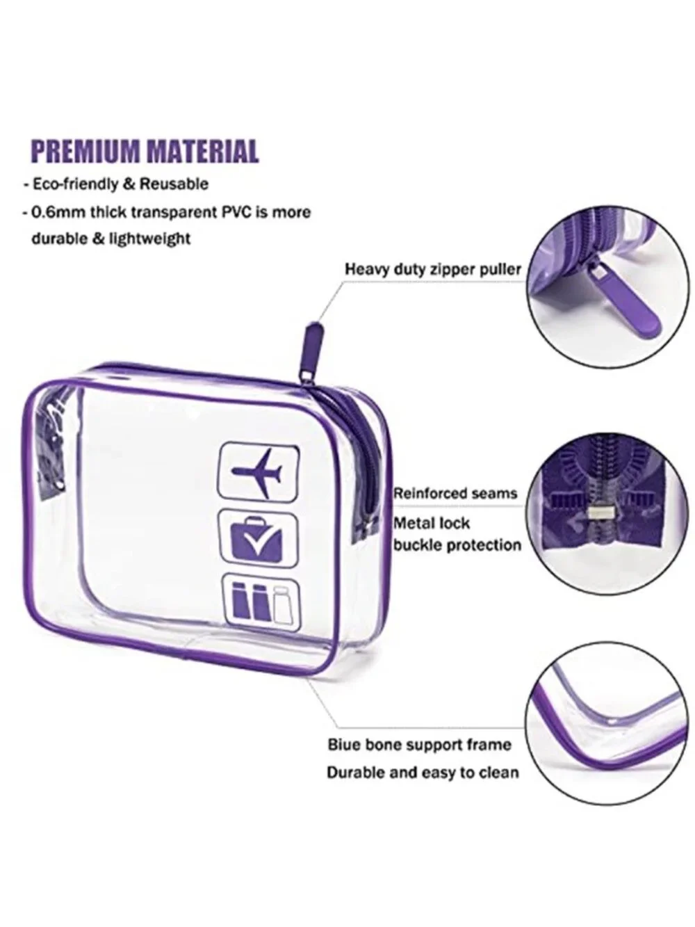 TSA Approved Clear Toiletry Bag Travel Cosmetic Makeup Organizer PVC 3 Pack